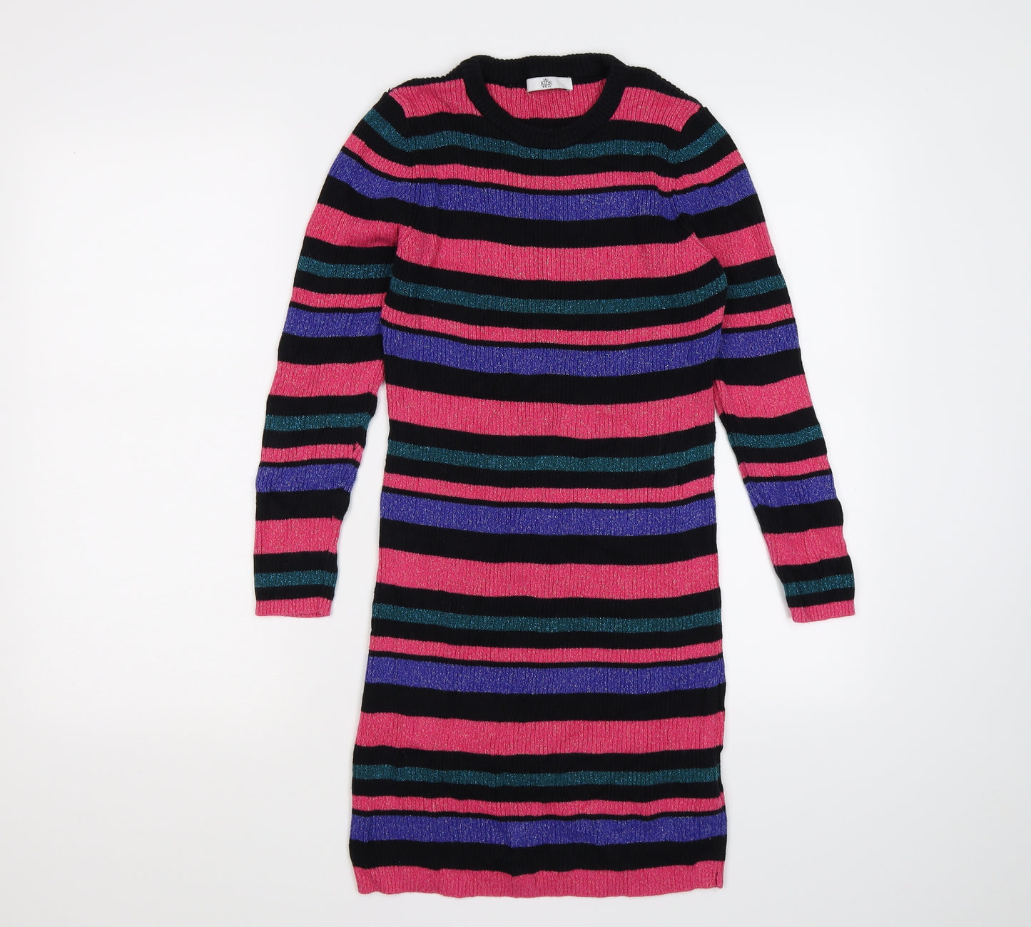 Marks and Spencer Girls Pink Striped Knit Jumper Dress  Size 11-12 Years