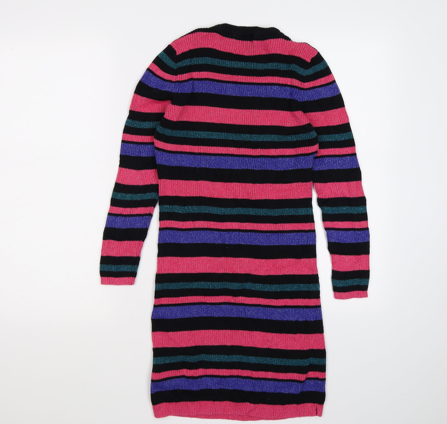 Marks and Spencer Girls Pink Striped Knit Jumper Dress  Size 11-12 Years