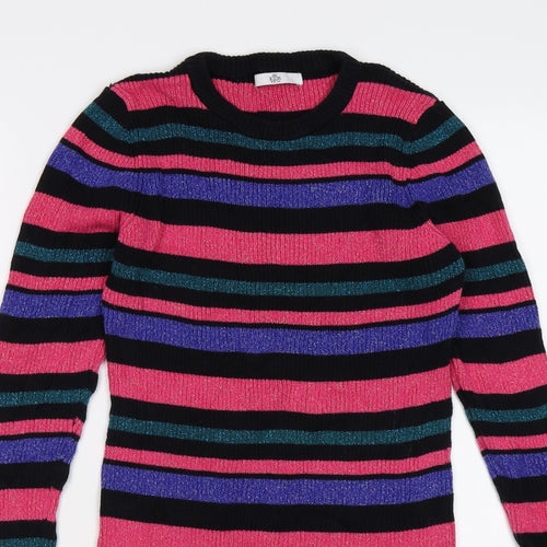 Marks and Spencer Girls Pink Striped Knit Jumper Dress  Size 11-12 Years