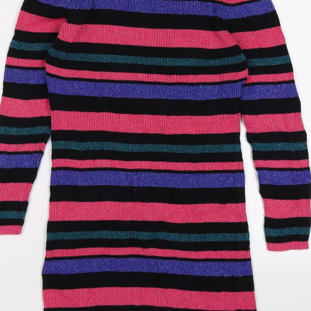 Marks and Spencer Girls Pink Striped Knit Jumper Dress  Size 11-12 Years