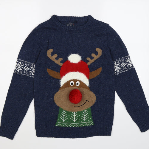 NEXT Boys Blue  Knit Pullover Jumper Size 12 Years  - Christmas Rudolph