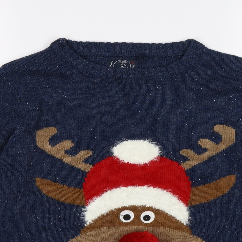 NEXT Boys Blue  Knit Pullover Jumper Size 12 Years  - Christmas Rudolph