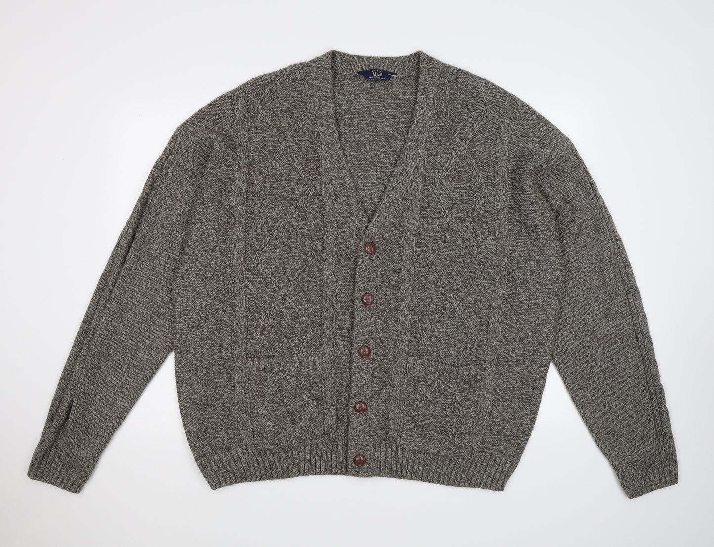 premier man Mens Brown  Knit Cardigan Jumper Size M