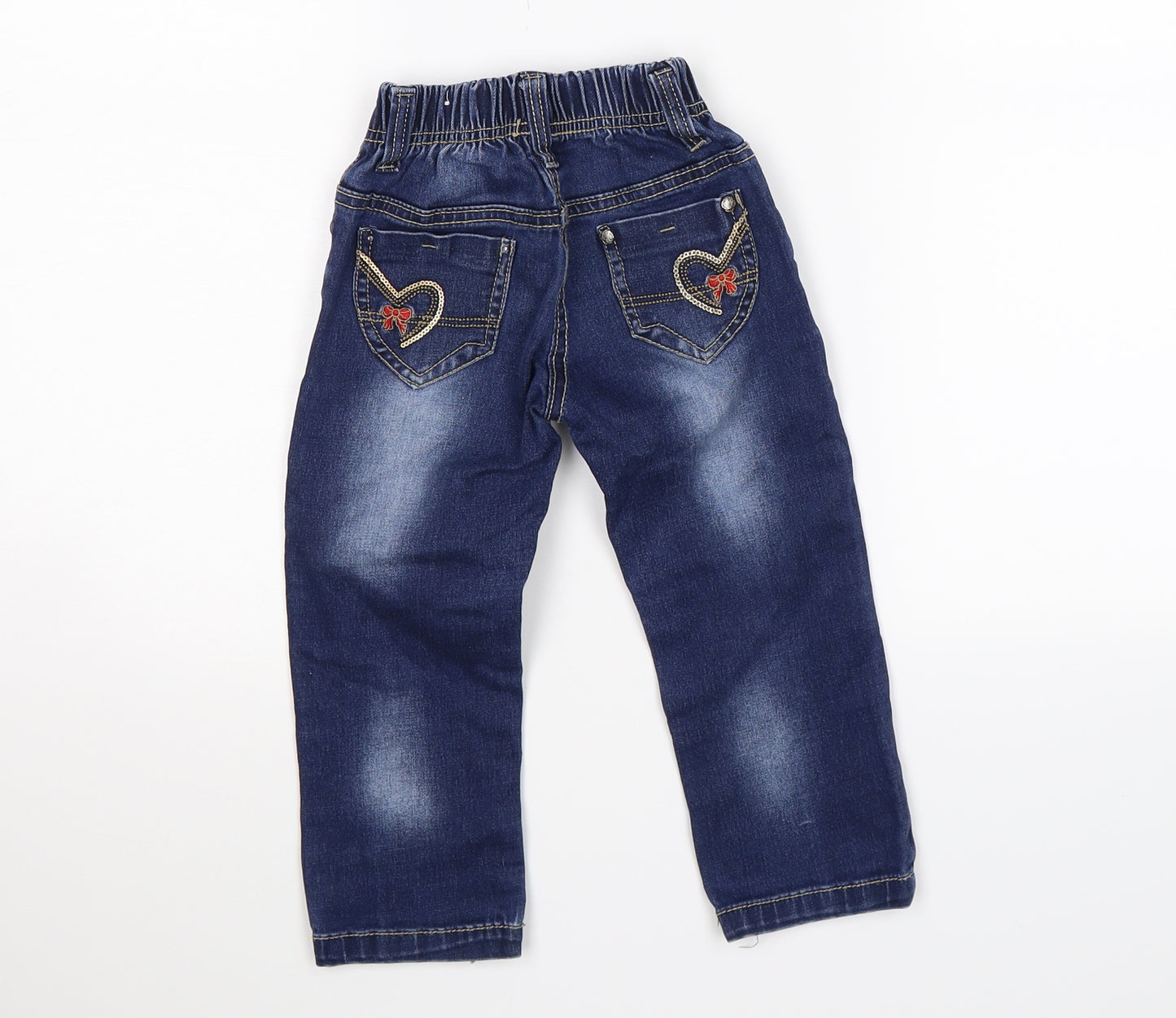 kidtizen Girls Blue  Denim Straight Jeans Size 4 Years - heart pockets