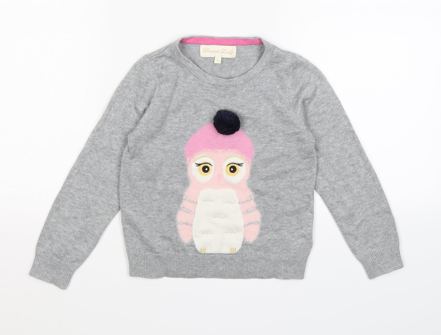 desert lily Girls Grey  Knit Pullover Jumper Size 5 Years  - winter penguin