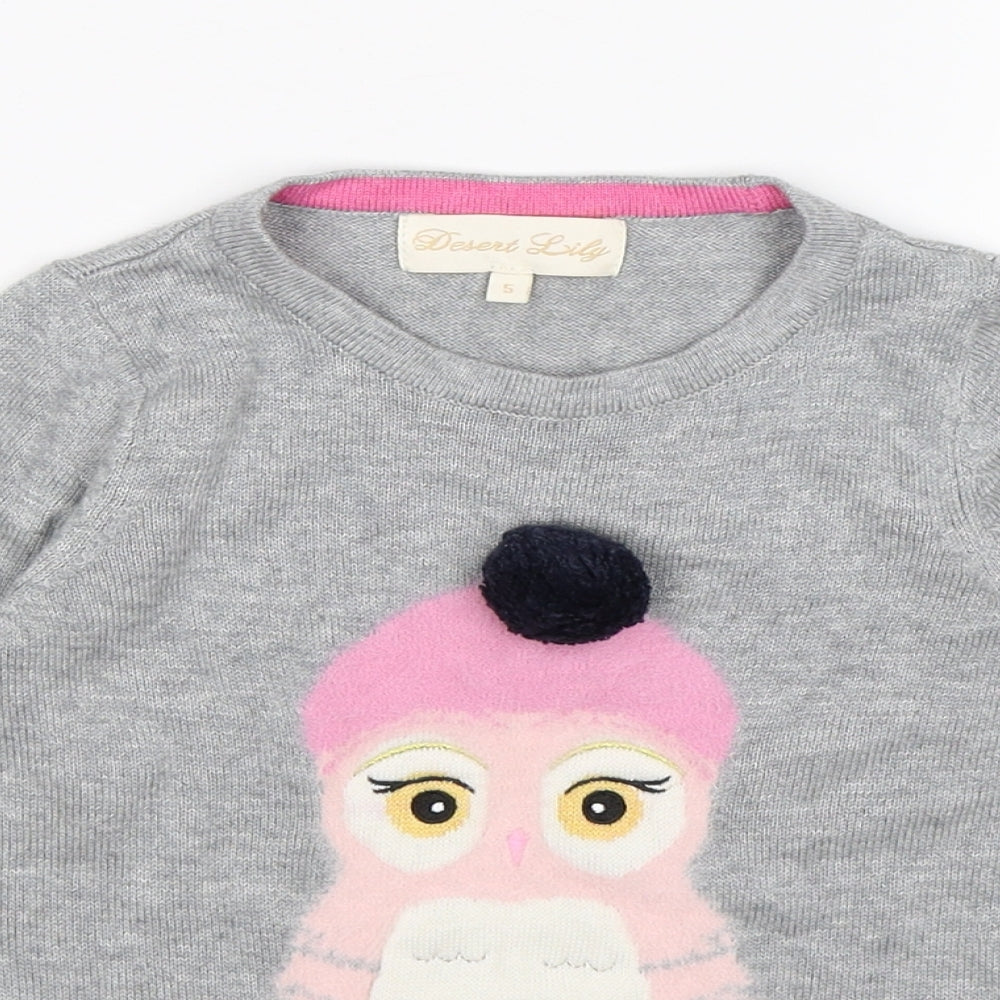 desert lily Girls Grey  Knit Pullover Jumper Size 5 Years  - winter penguin
