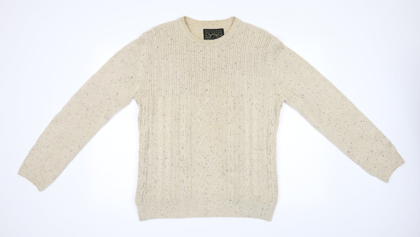 Red Hearing Mens Beige   Pullover Jumper Size S