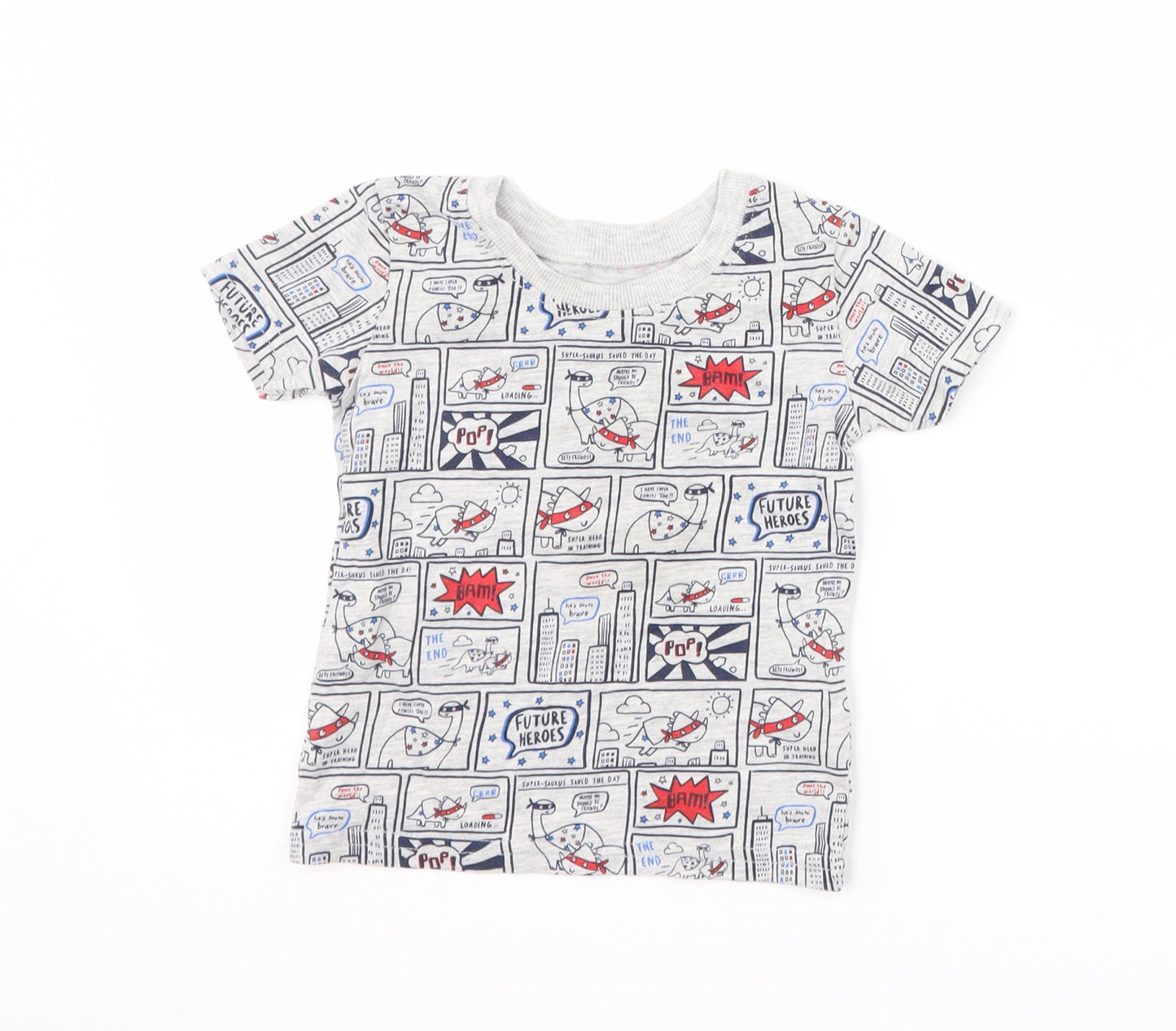 George Boys Grey   Basic T-Shirt Size 6-9 Months  - Dinosaur