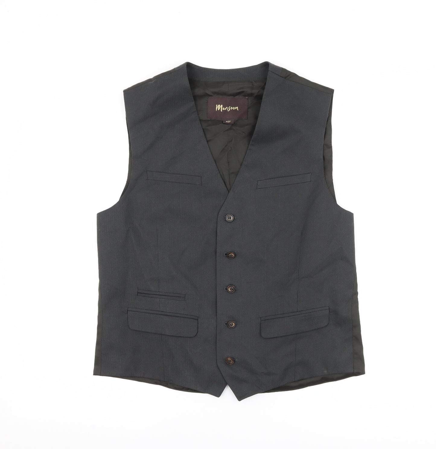 Monsoon Mens Grey Striped  Jacket Suit Waistcoat Size 42