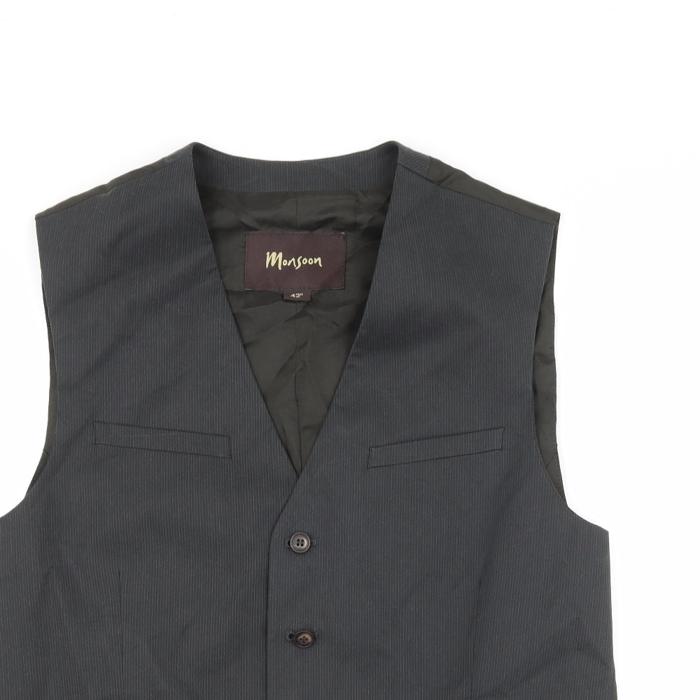 Monsoon Mens Grey Striped  Jacket Suit Waistcoat Size 42