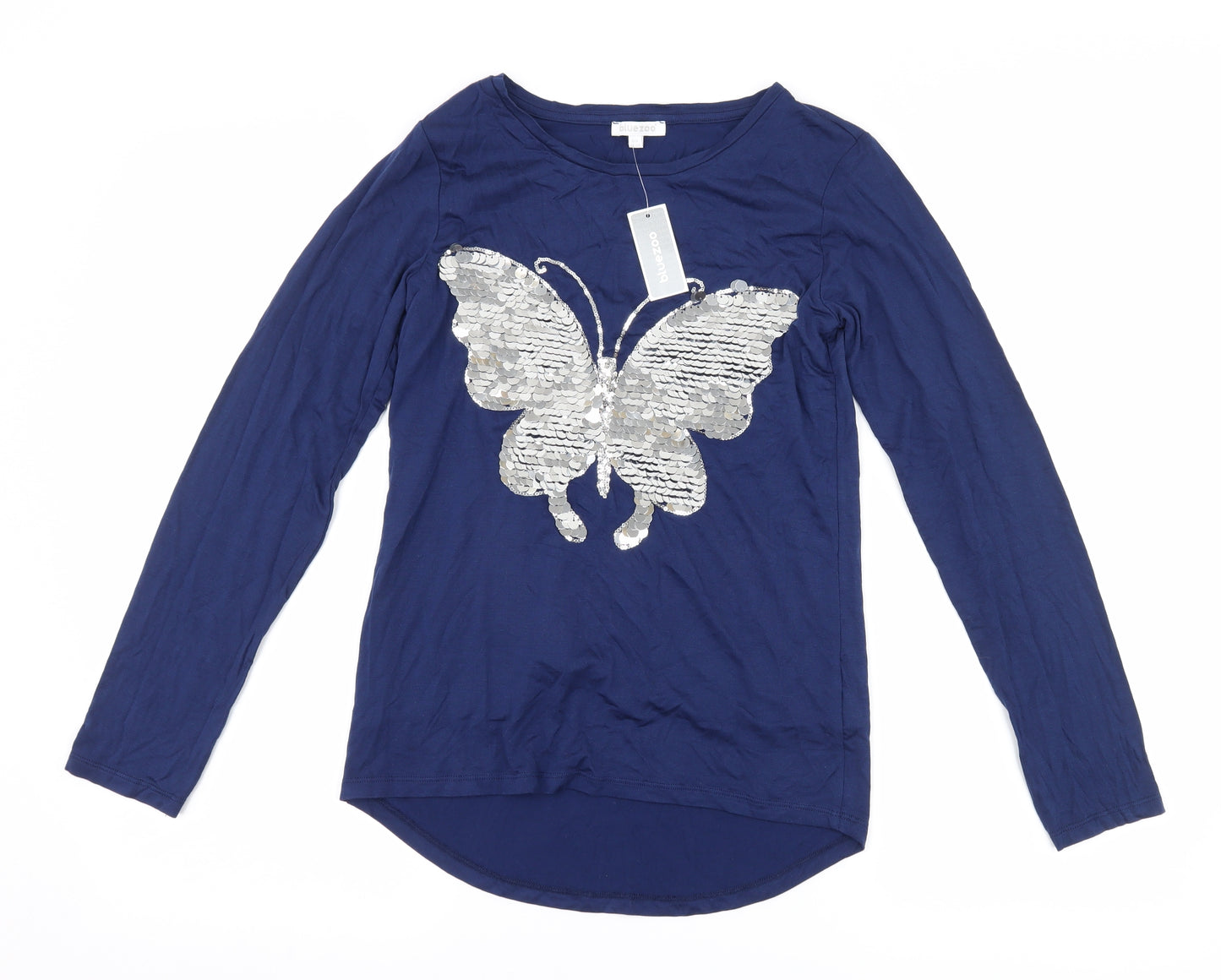 Blue Zoo Girls Blue   Basic T-Shirt Size 11-12 Years  - Buterfly