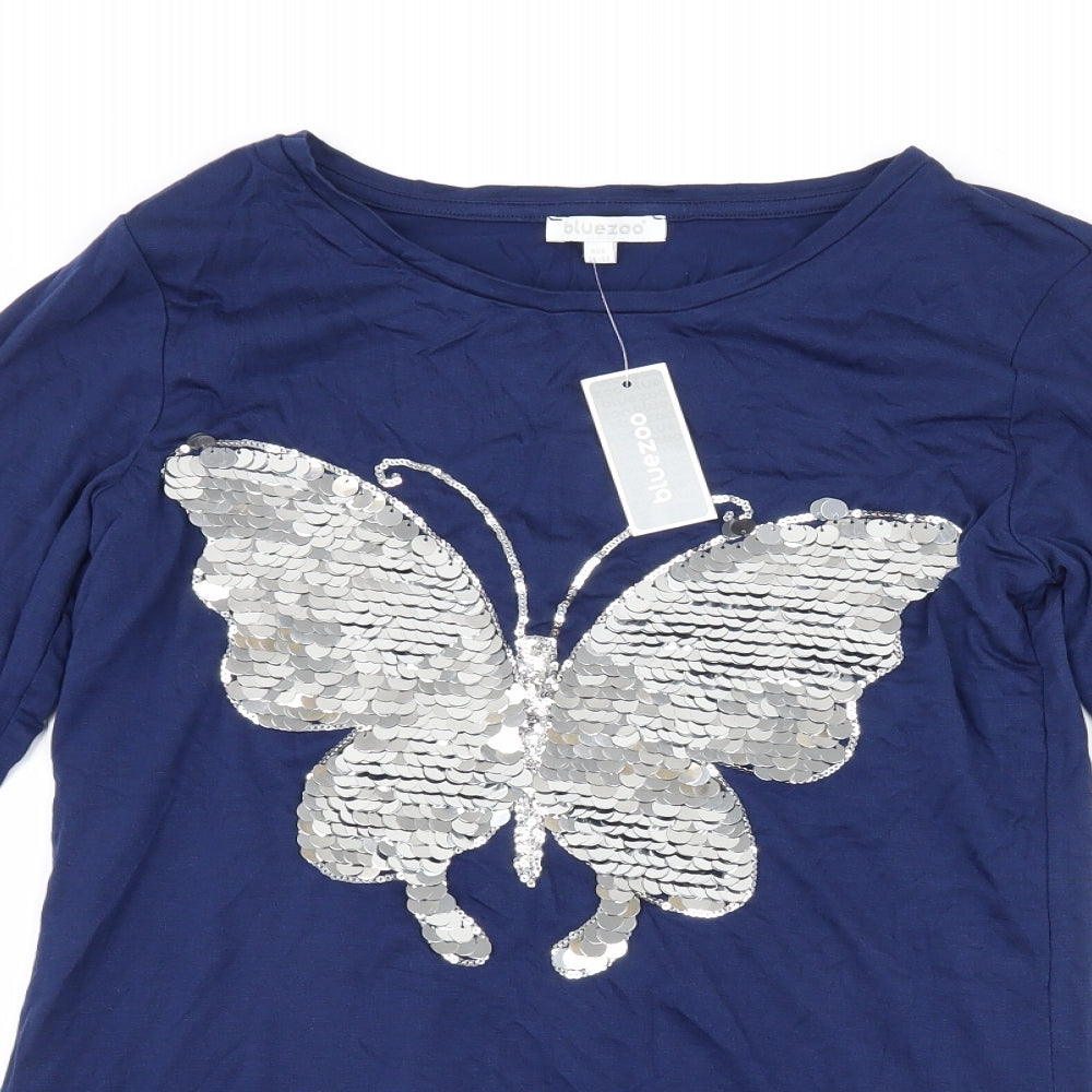 Blue Zoo Girls Blue   Basic T-Shirt Size 11-12 Years  - Buterfly