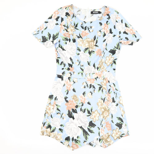 Missguided Womens Blue Floral  Playsuit One-Piece Size 8