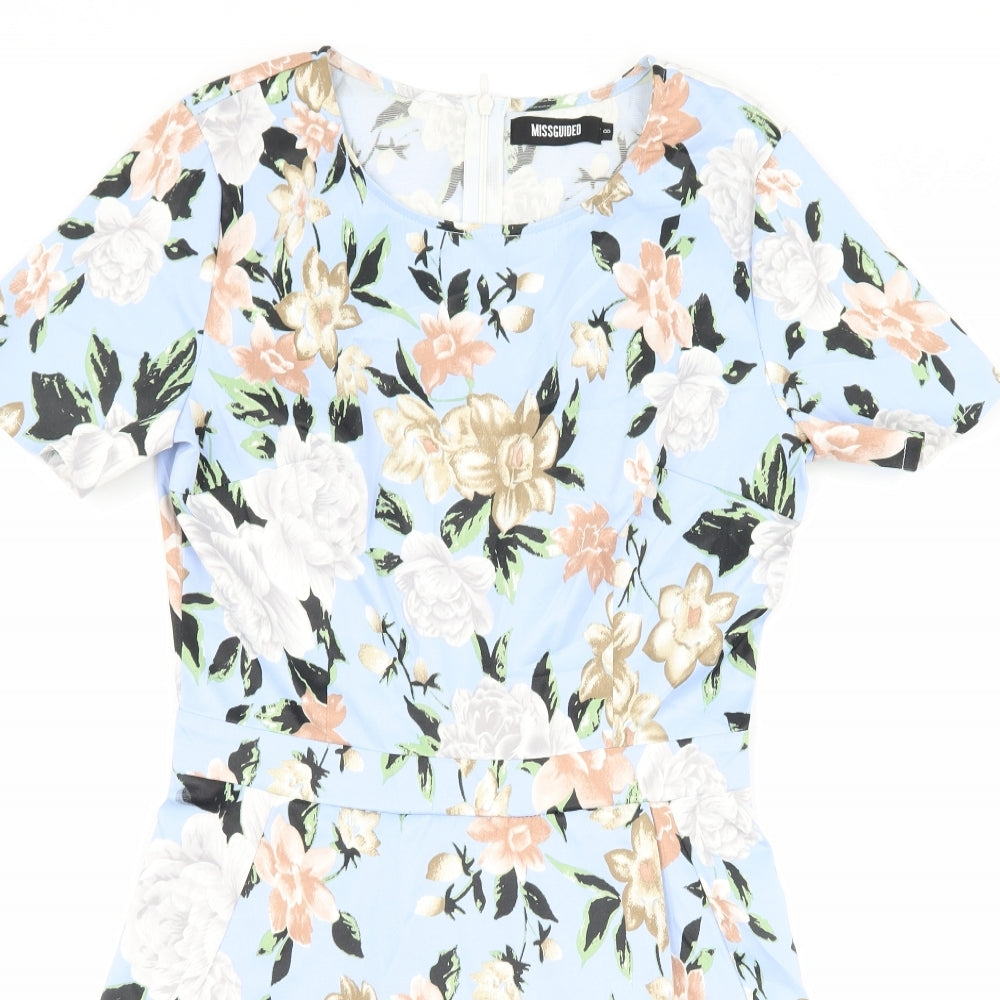 Missguided Womens Blue Floral  Playsuit One-Piece Size 8