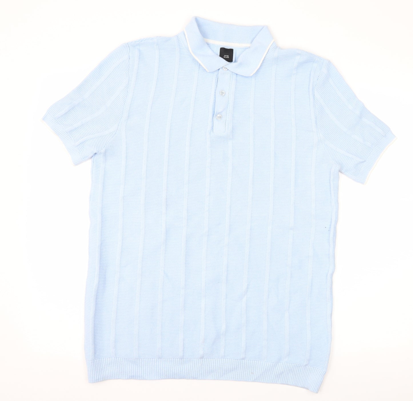 River Island Mens Blue Striped   Polo Size XL