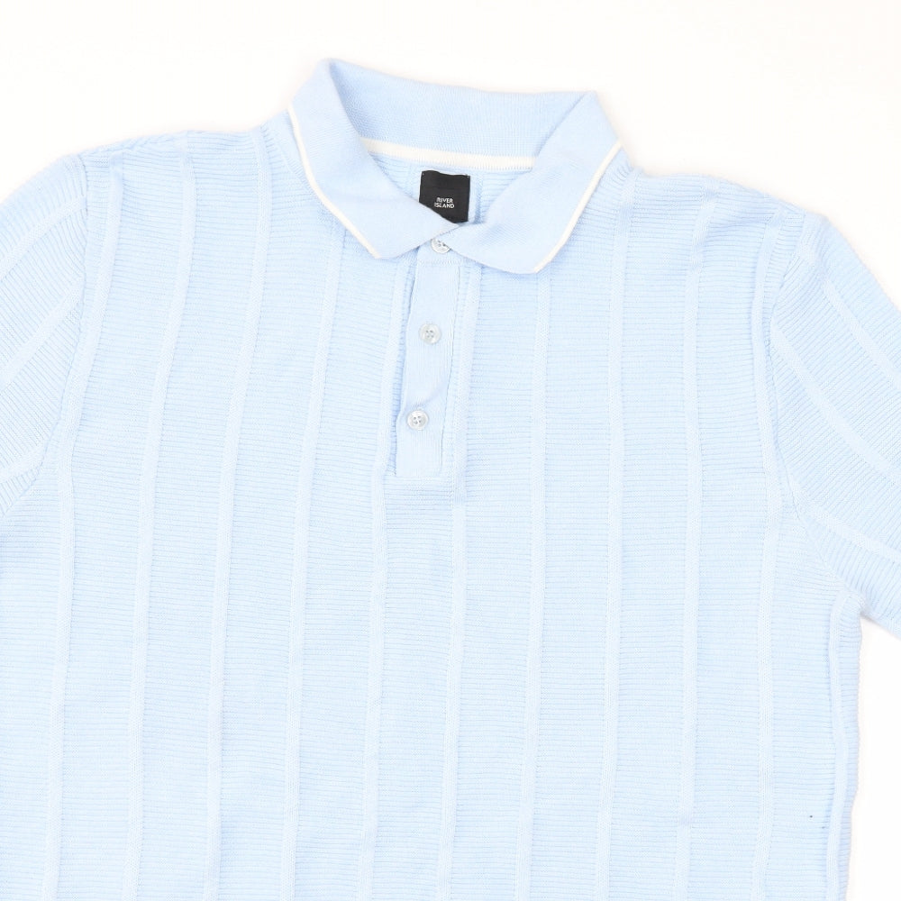 River Island Mens Blue Striped   Polo Size XL