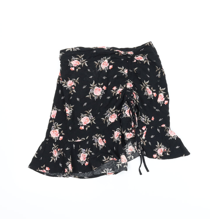 Divided Womens Black Floral A-Line Skirt Size 6
