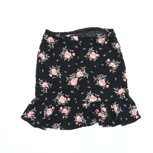 Divided Womens Black Floral  A-Line Skirt Size 6