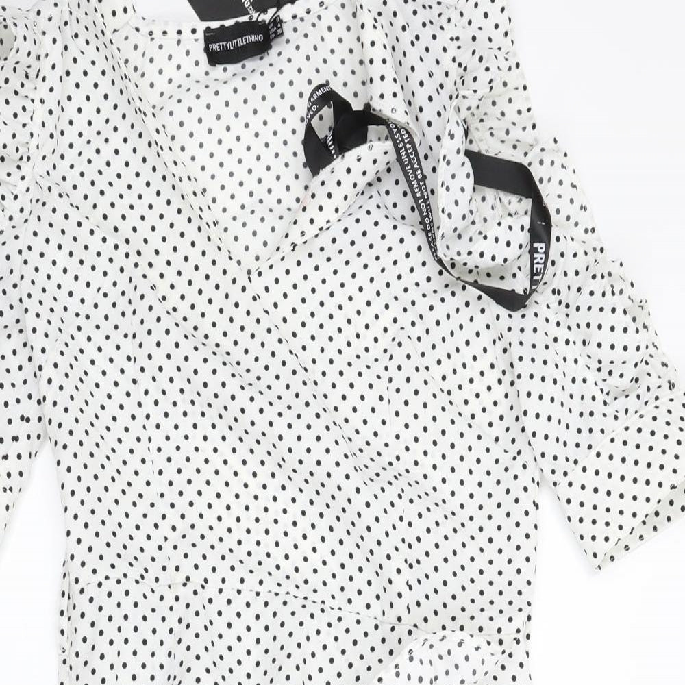 PRETTYLITTLETHING Womens White Polka Dot  Wrap Dress  Size 8