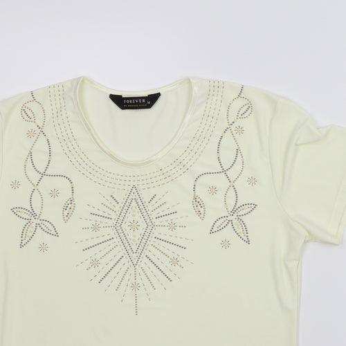 Forever Womens Beige Floral  Basic Blouse Size M