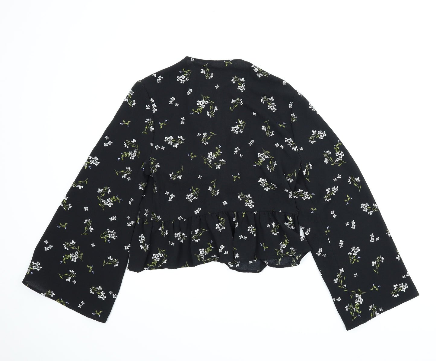 Preworn Womens Black Floral  Wrap Blouse Size M