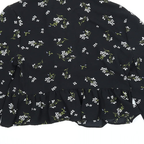 Preworn Womens Black Floral  Wrap Blouse Size M