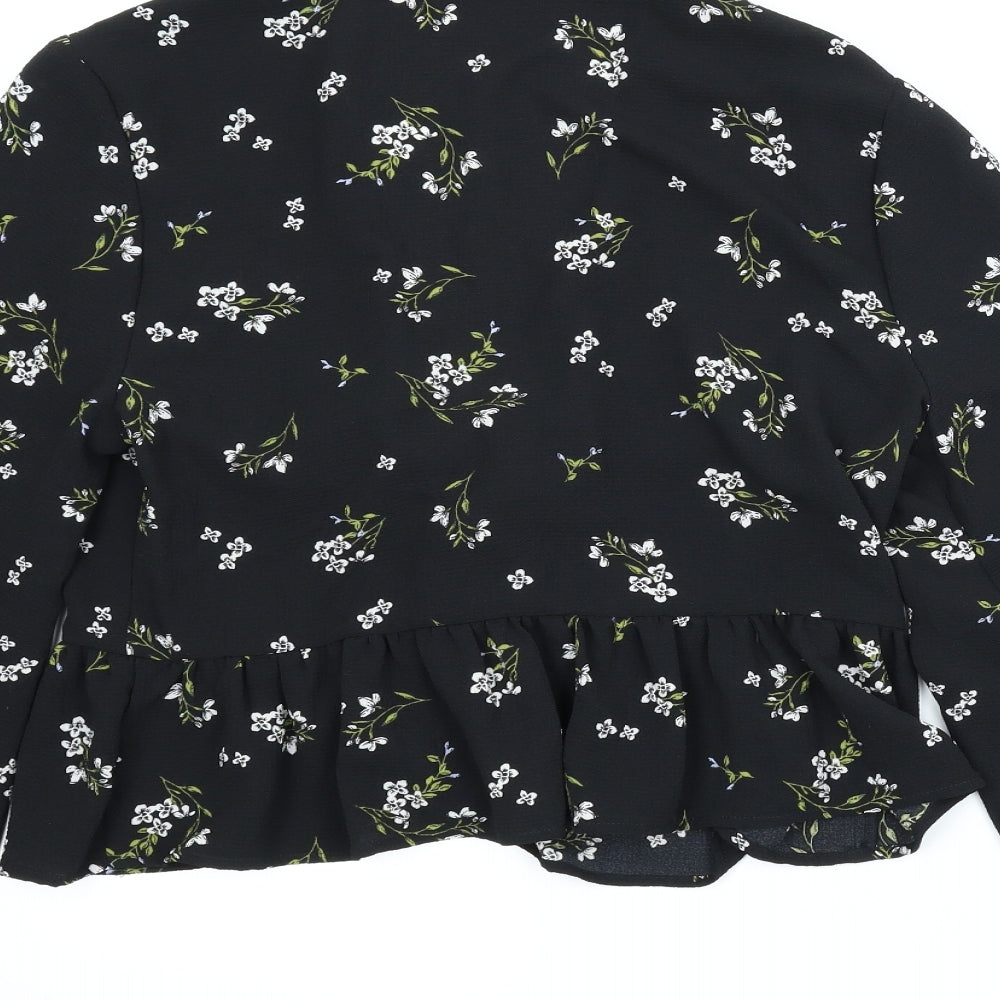 Preworn Womens Black Floral  Wrap Blouse Size M