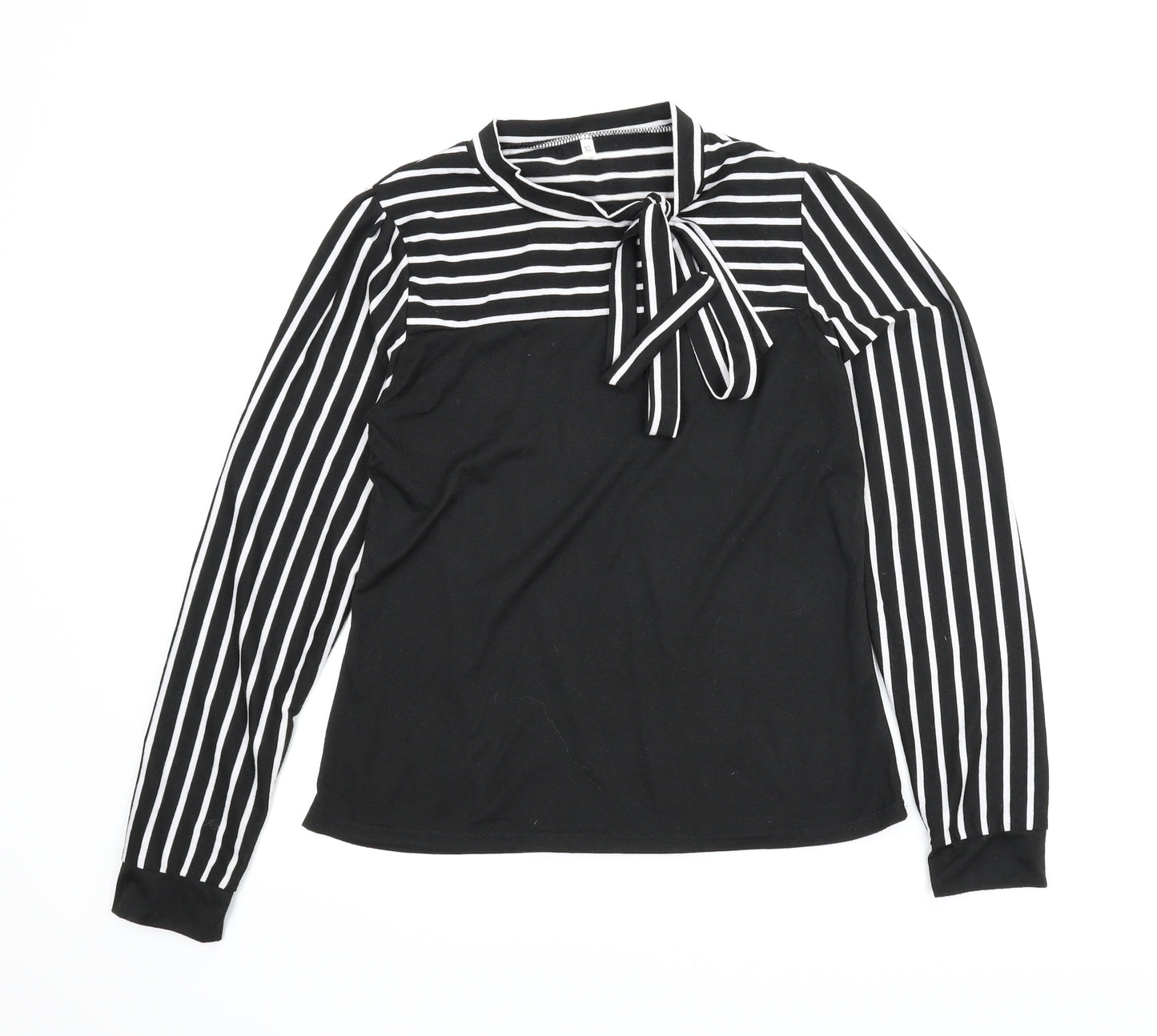 Preworn Womens Black Striped  Basic Blouse Size XL