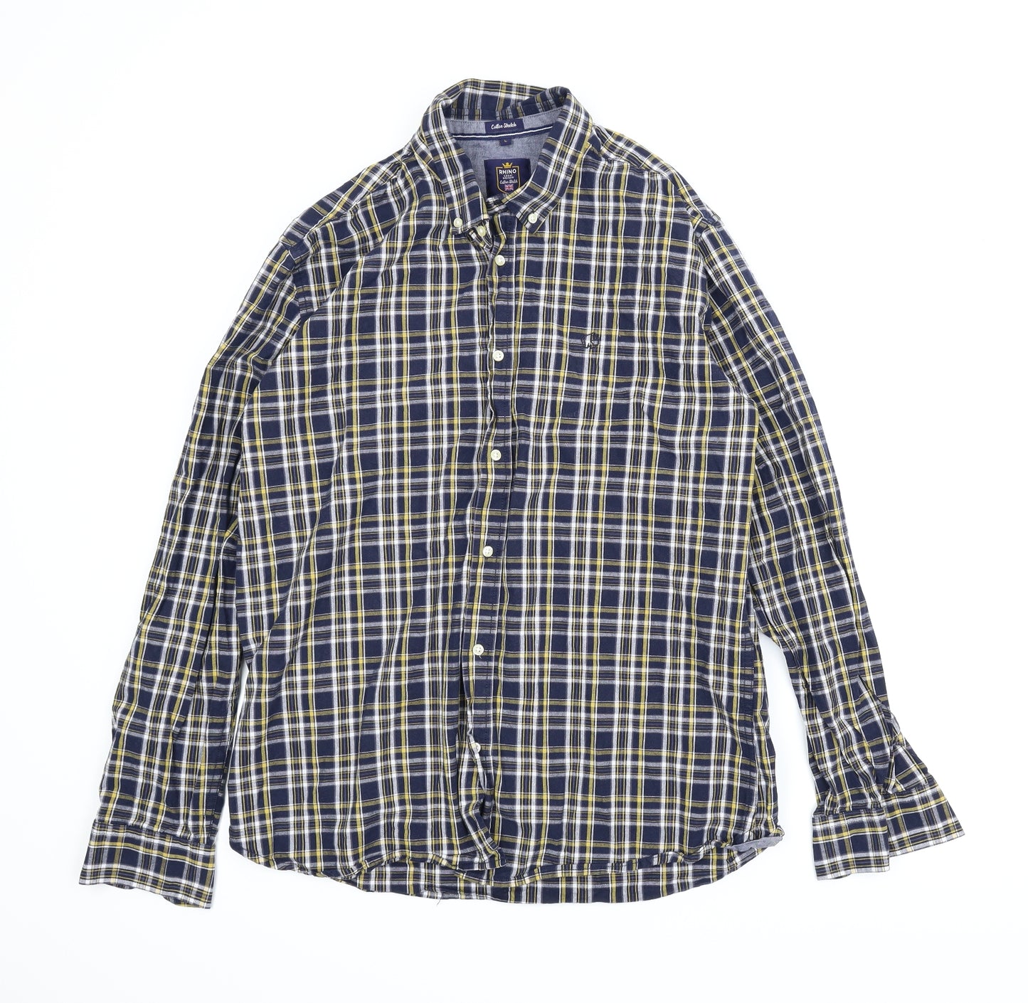 Rhino Mens Blue Plaid   T-Shirt Size L