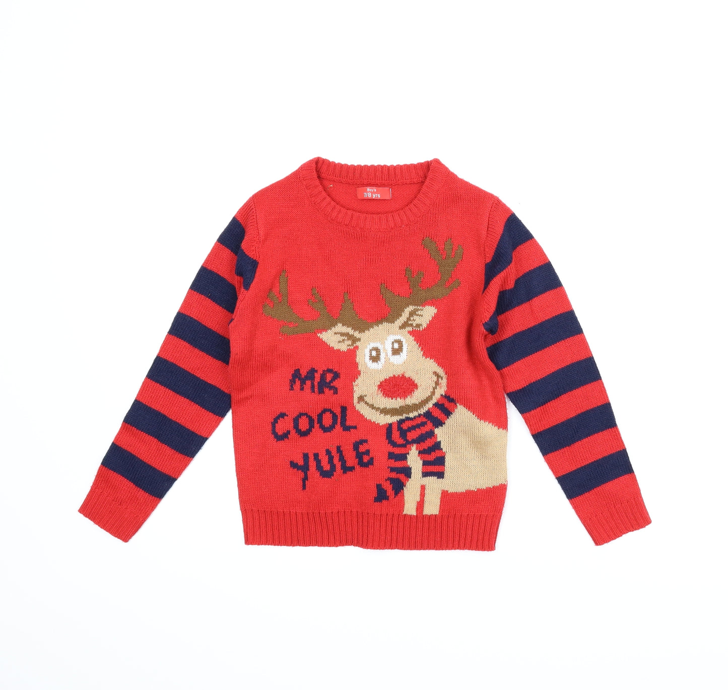 Boys Boys Red Animal Print  Pullover Jumper Size 7-8 Years  - Christmas