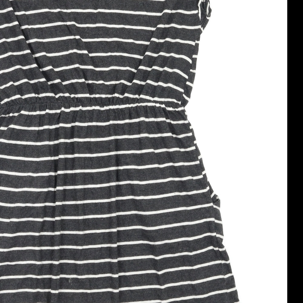 Basic Womens Black Striped  Fit & Flare  Size L
