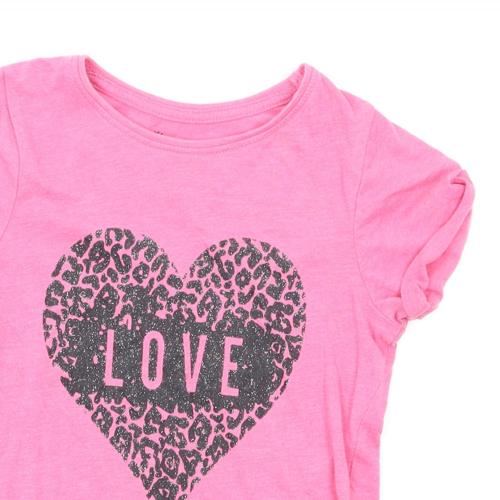 Primark Girls Pink Animal Print  Basic T-Shirt Size 7-8 Years