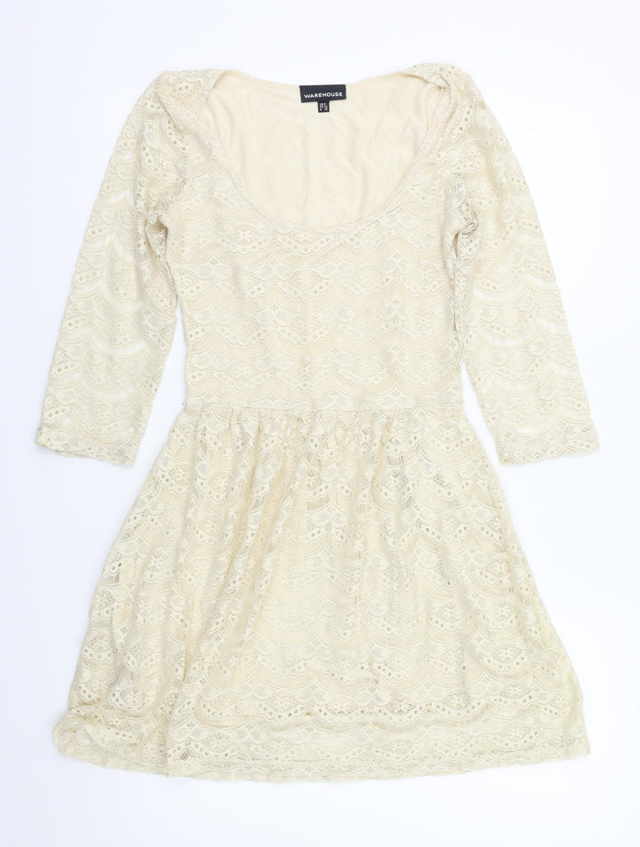 Warehouse Womens Ivory Floral Fit & Flare Size 6