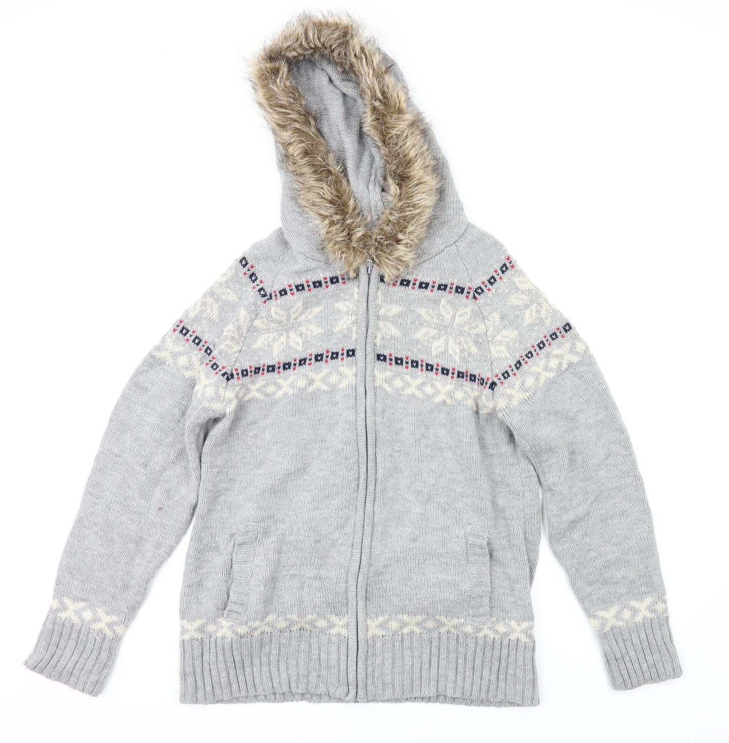 Primark Womens Grey Argyle/Diamond  Full Zip Hoodie Size 14