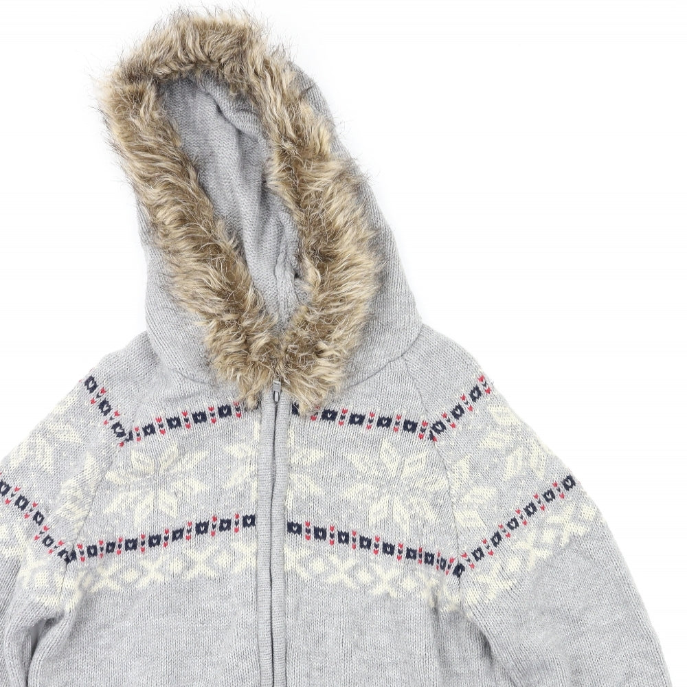 Primark Womens Grey Argyle/Diamond  Full Zip Hoodie Size 14
