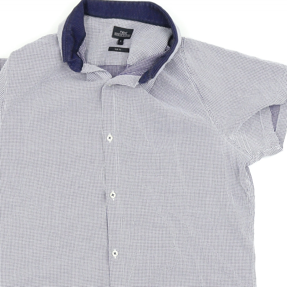 NEXT Mens Blue Houndstooth   Button-Up Size XL