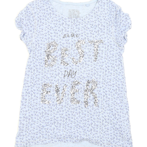 NEXT Girls Blue Floral  Basic T-Shirt Size 9 Years