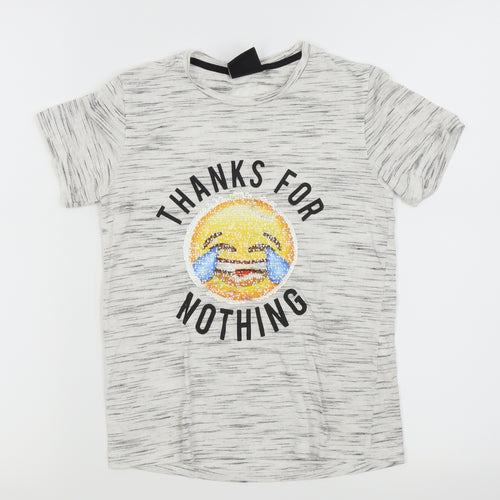 Preworn Girls Grey Spotted  Basic T-Shirt Size 8-9 Years