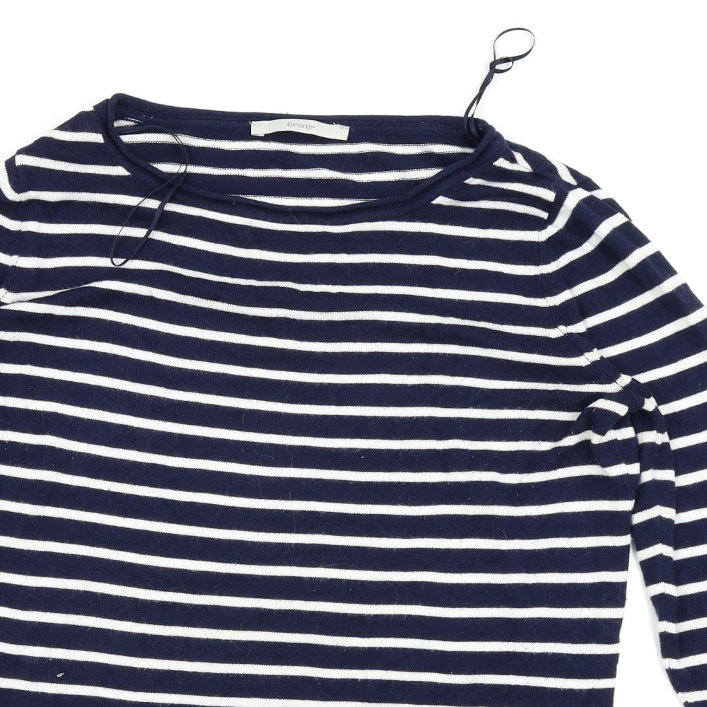 Asda George Womens Blue Striped  Basic T-Shirt Size 14