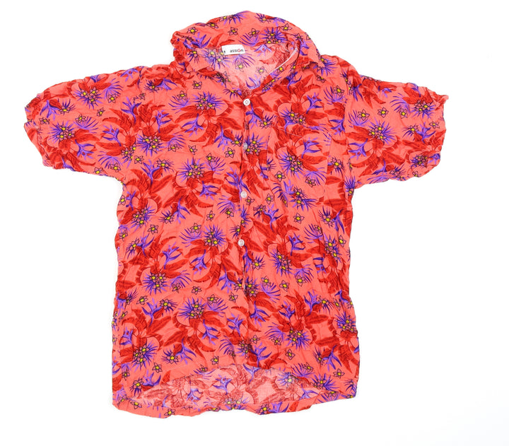 assign Womens Red Floral Basic Button-Up Size L