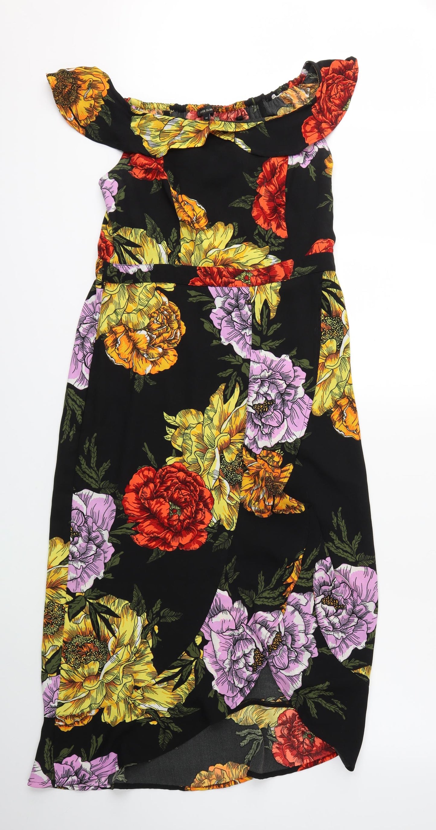 River Island Womens Black Floral  Fit & Flare  Size 14