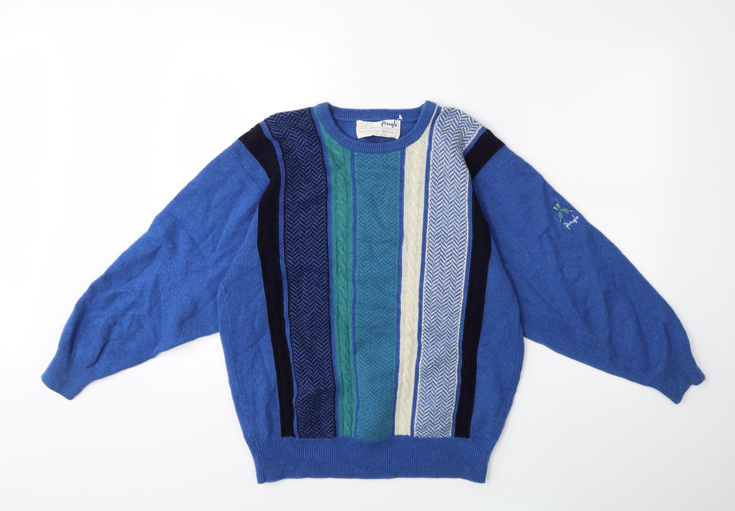 Pringles Mens Blue Striped Knit Pullover Jumper Size XS