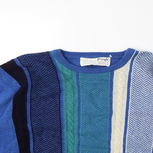 Pringles Mens Blue Striped Knit Pullover Jumper Size XS