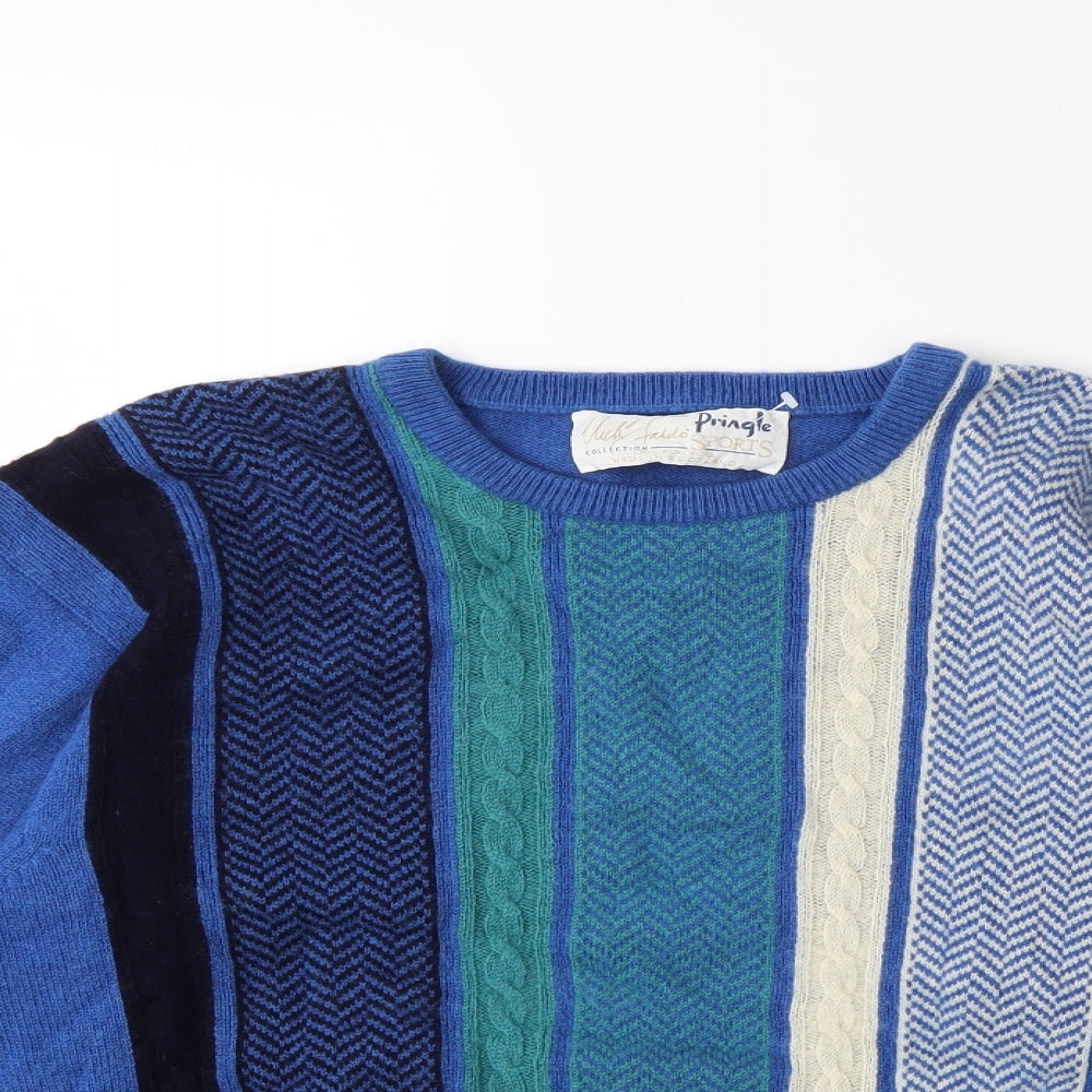 Pringles Mens Blue Striped Knit Pullover Jumper Size XS