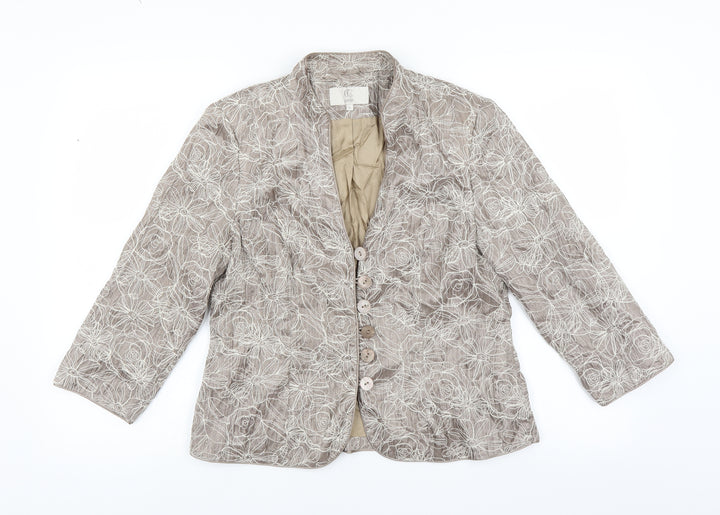 Country Casuals Womens Beige Floral Jacket Suit Jacket Size 12