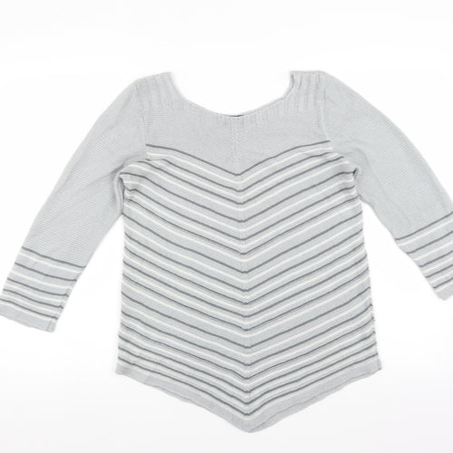 Classic Womens Grey Striped  Pullover Jumper Size M