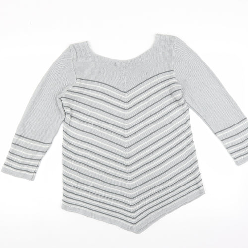 Classic Womens Grey Striped  Pullover Jumper Size M