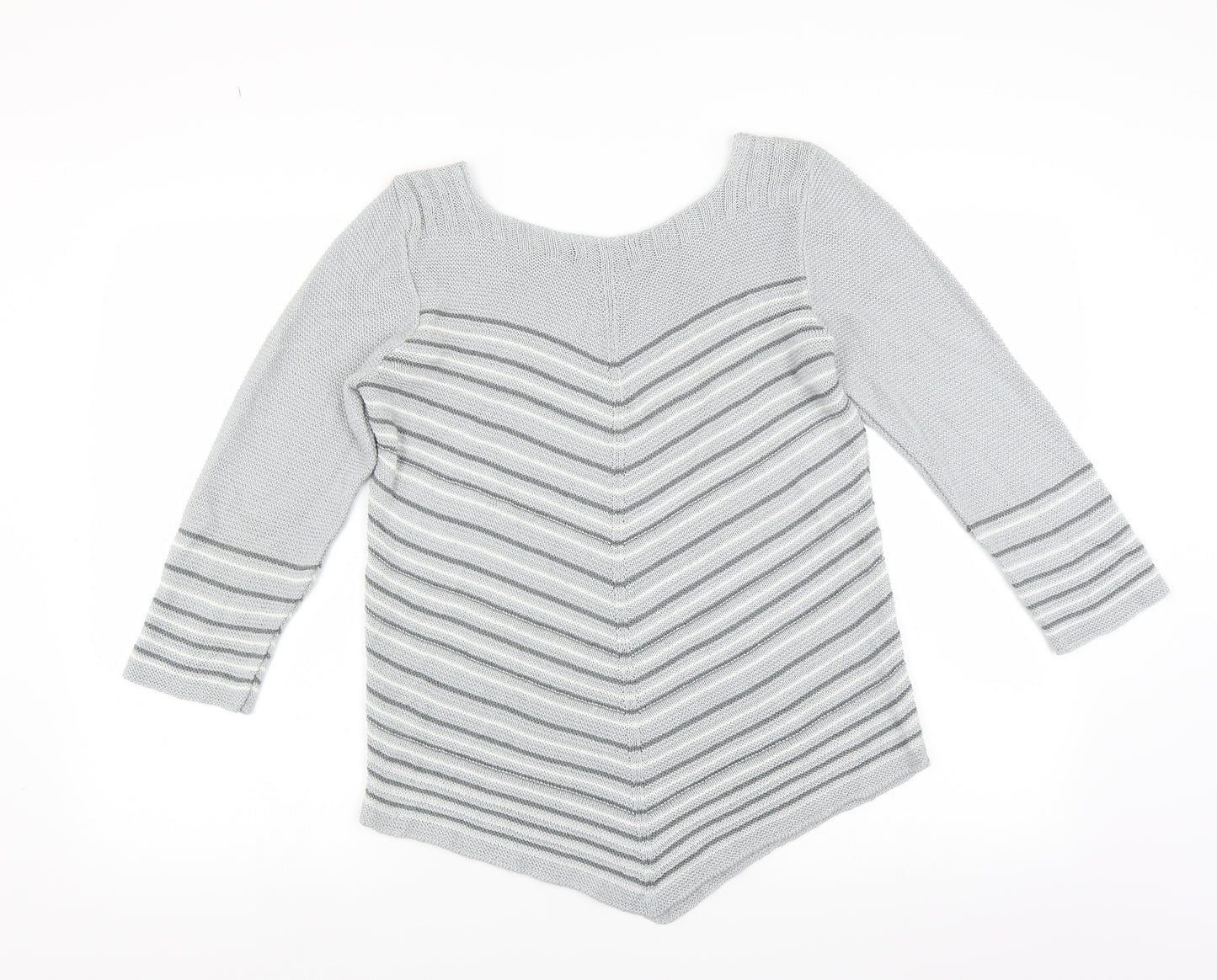 Classic Womens Grey Striped  Pullover Jumper Size M