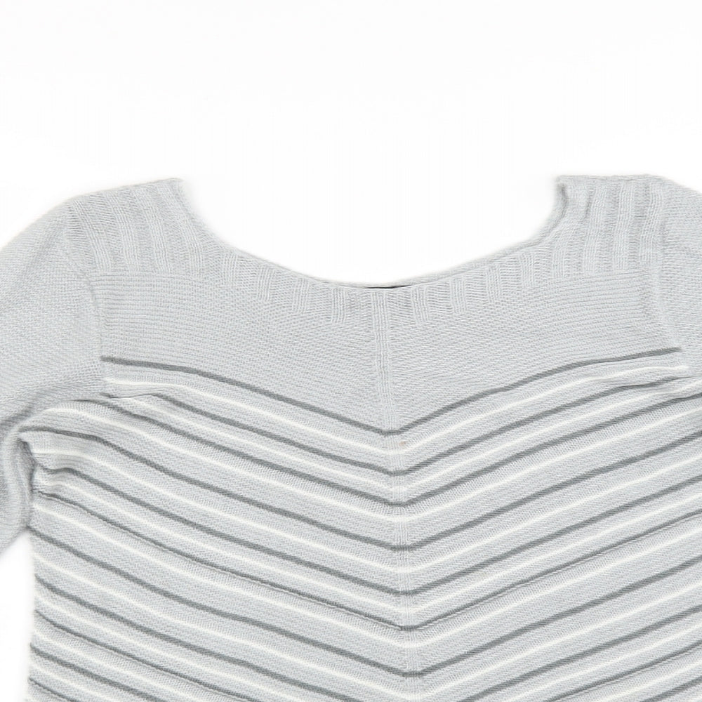 Classic Womens Grey Striped  Pullover Jumper Size M