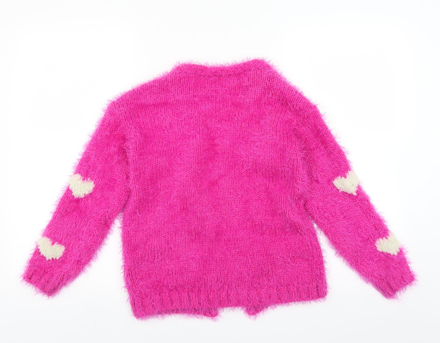 George Girls Pink   Cardigan Jumper Size 8-9 Years  - fluffy, heart pattern